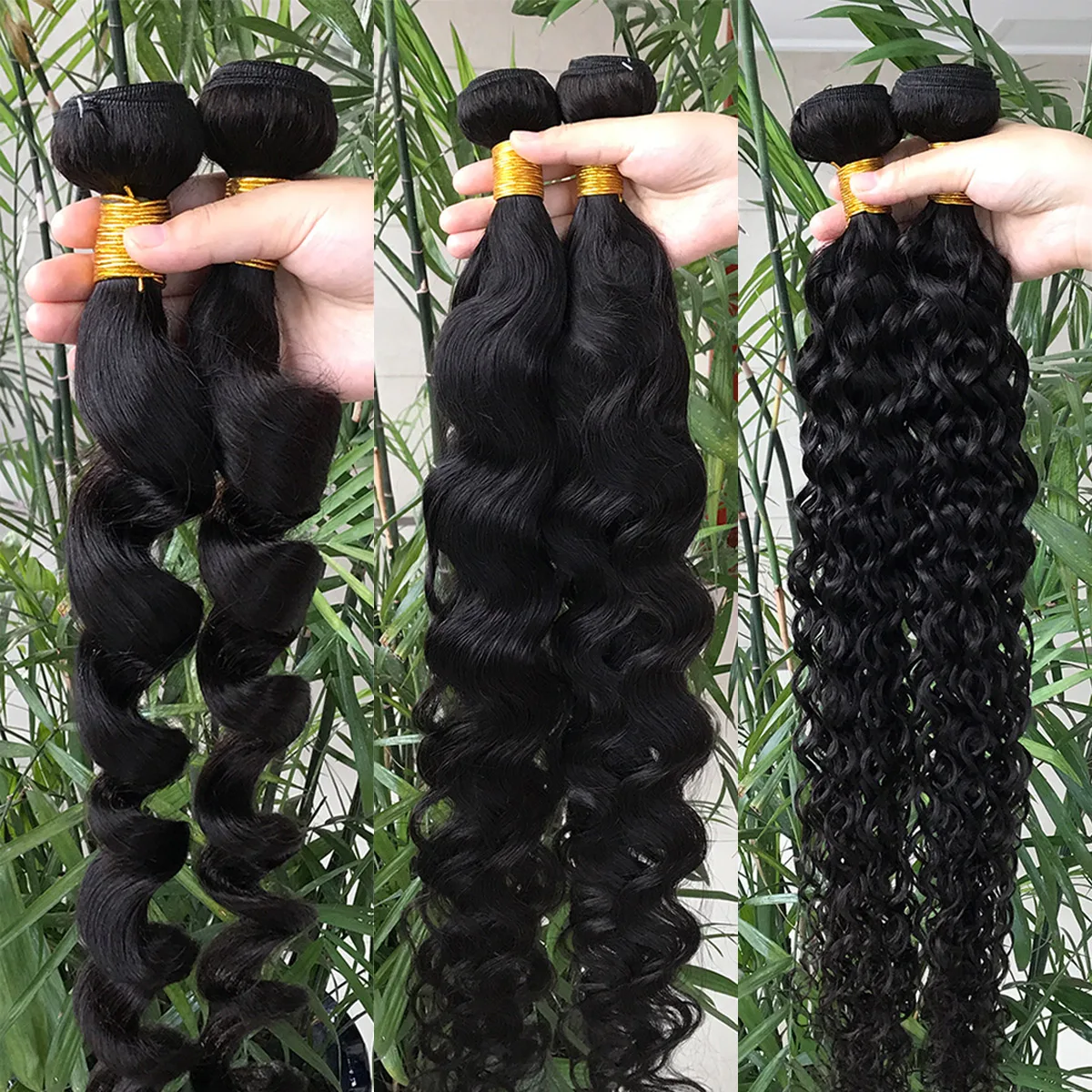 Brazilian Virgin Human Hair Weave Yaki Kinky Straight Wave Bundles With Lace Frontals