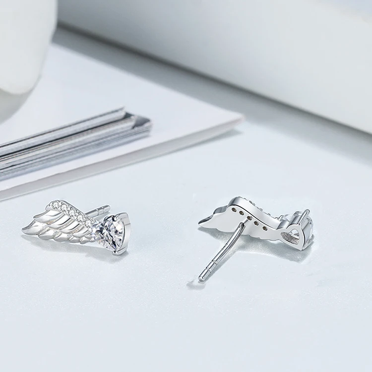RINNTIN SE313 Angel wings Earrings Customized Jewellery 925 Sterling Silver Stud Earrings for Women