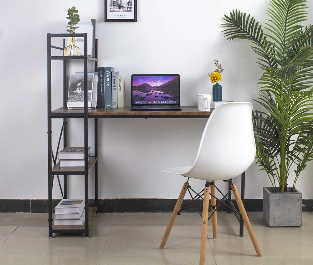 47 Inch Office Desk with 4 Shelf Storage, Rustic Gray Computer Desk with Shelves for Home Bedroom Study Writing Wood Table Easy