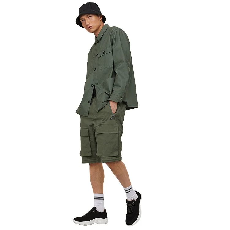 khaki green sheer plastic buckle chino sport long canvas cotton cargo pant drawstring zipper baggy casual half pants for men