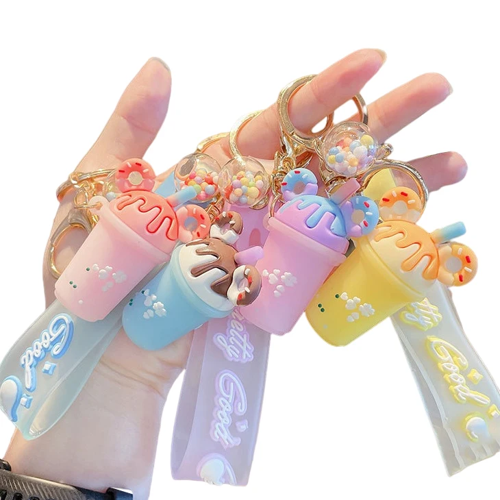 Custom Creative Ice Cream Milk Tea Mini 3D Pvc Keychain Metal Keyring Car Accessories  Rubber Key Chains