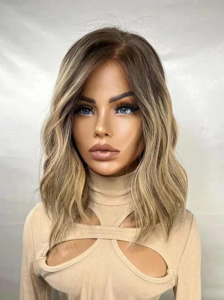 8-14 inches Blonde Highlight Color Body Wave Short Bob Cut Wig Virgin European Cuticle Human Hair Lace Front Wigs For Women