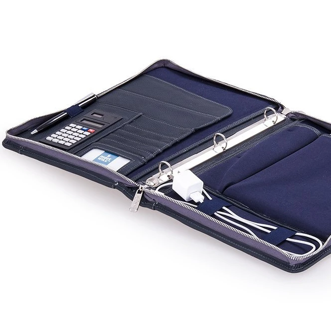 Executive Leather Convertible 3-Ring Padfolio Briefcase Business Zippered Leather Portfolio