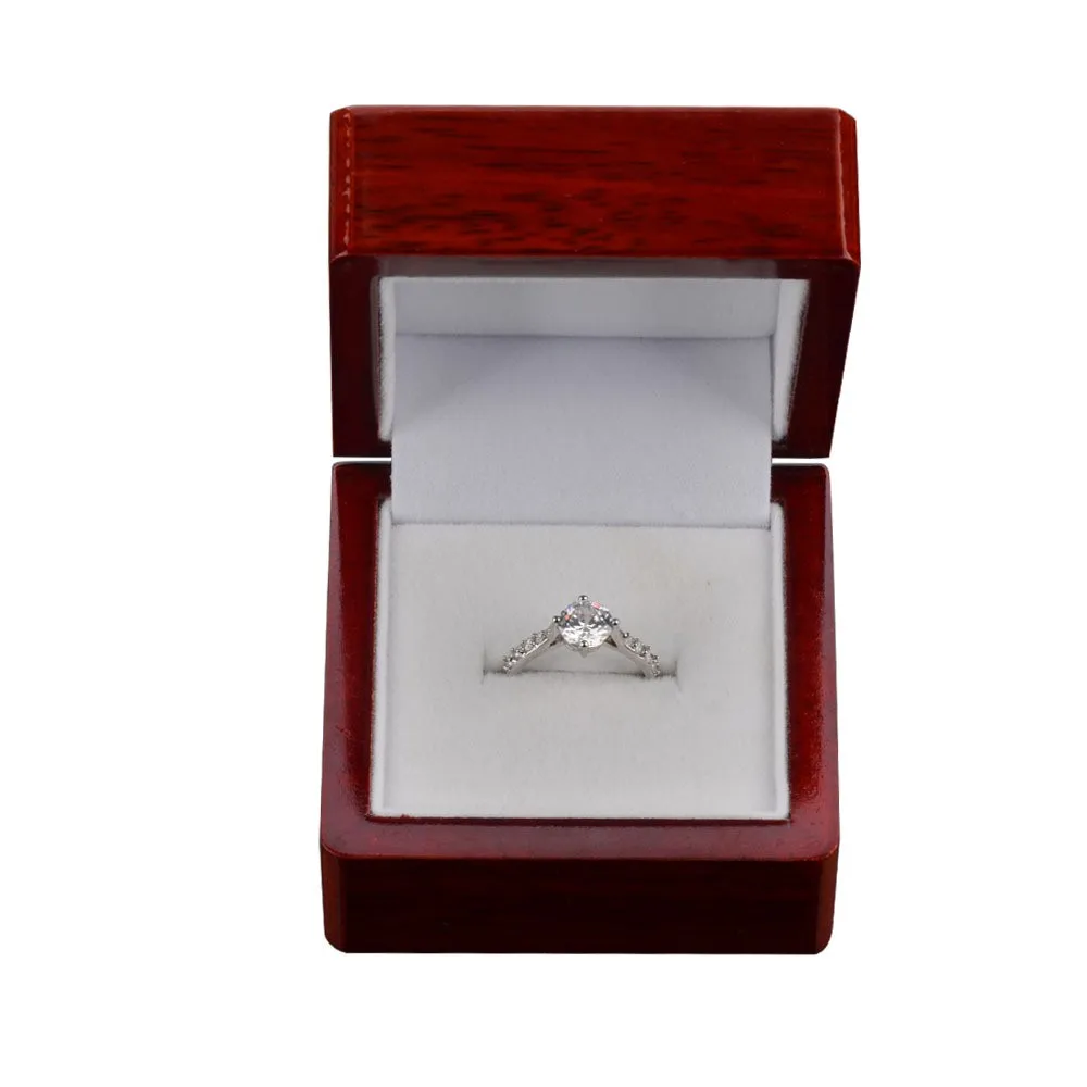 Custom Engagement Wood Red Paint Wooden Jewelri Champion Ring Boxes For Gift Wrapping With Logo
