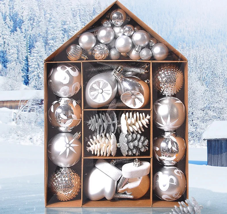 70pcs  New Christmas Ball Mixed Painted Electroplated Christmas Ball Set Christmas Decorations Gift Package