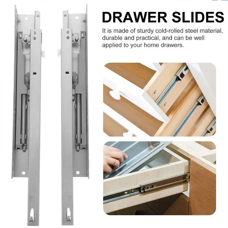 push to open hidden telescopic rails 3 fold damper basket drawers channel soft close undermount concealed drawer slide