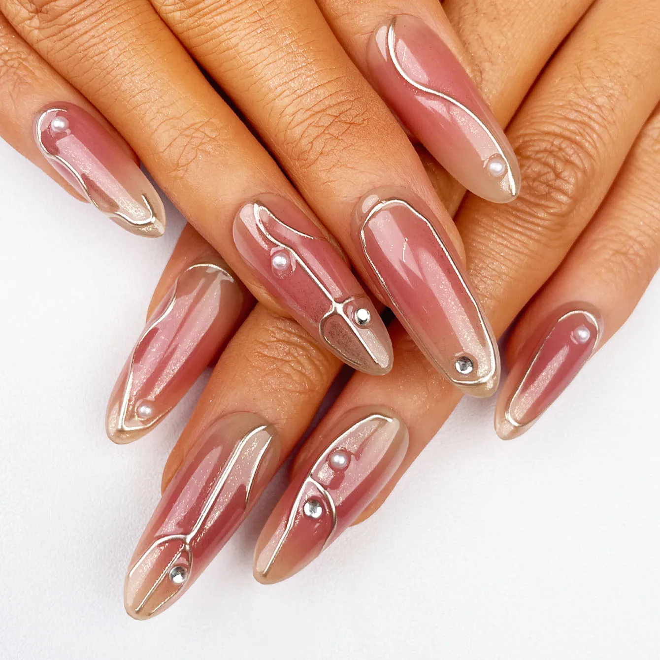 Faux Ongles Acrylic Luxury Handmade Press On Nails 10 Pieces French Tip Long Almond Coffee Artificial Fingernails Fake Nails Art