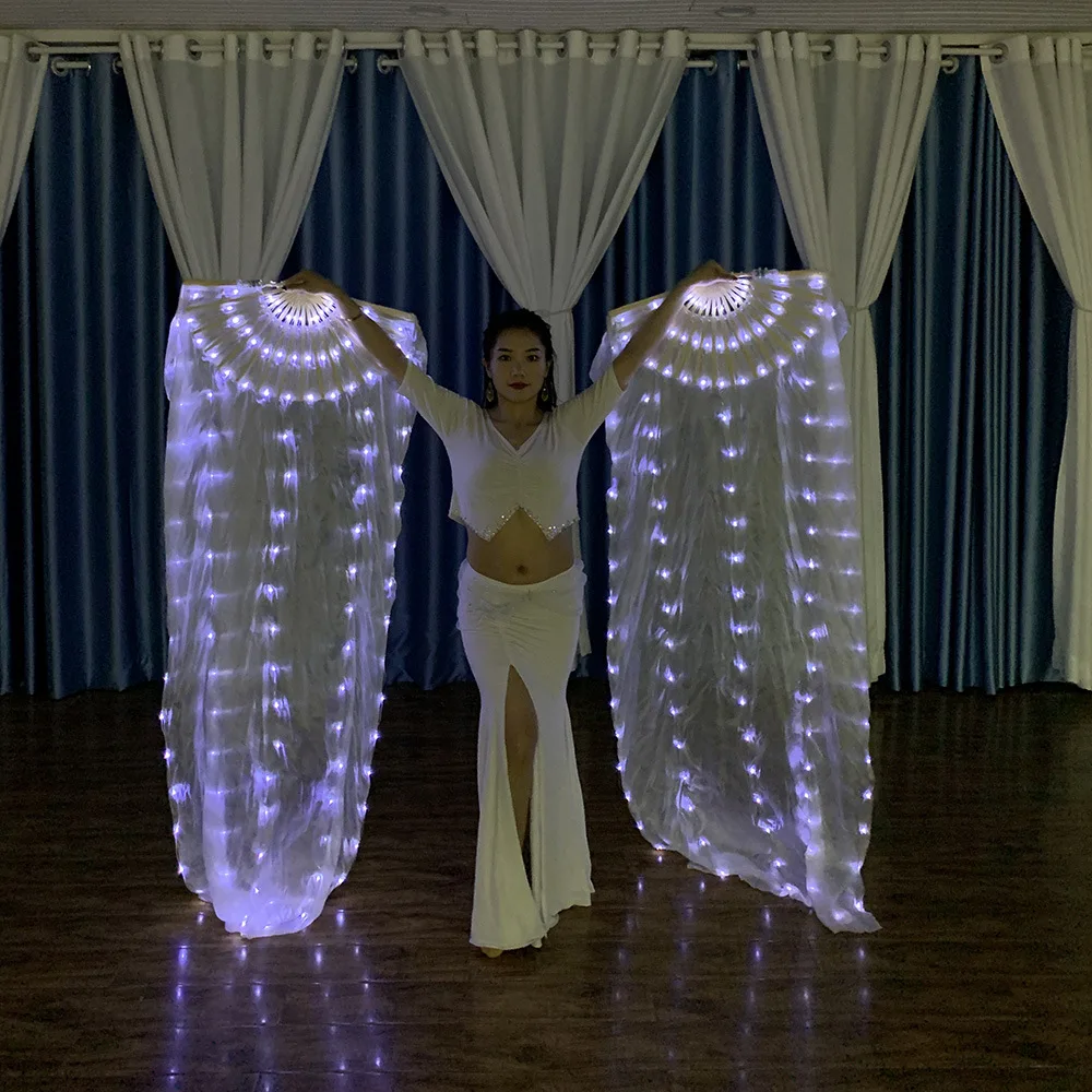 Multicolored gradient LED isis wings Cloak luminous fans with silk veil for Belly Dance stage performance Accessory