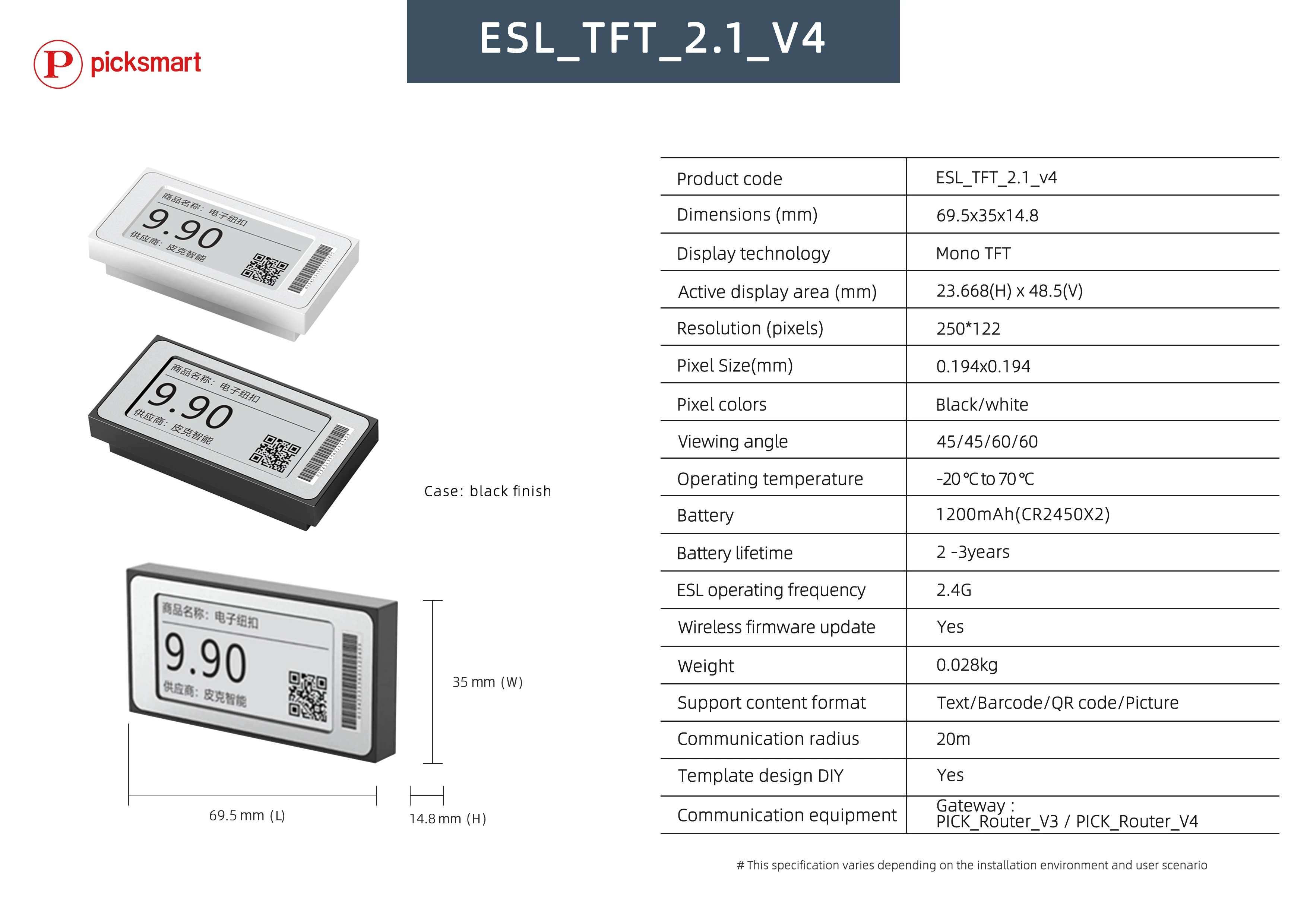 Фабричная 2,1 дюймовая TFT ESL электронная полка, этикетка, цифровой ценник, этикетка для обуви, одежды, продуктов