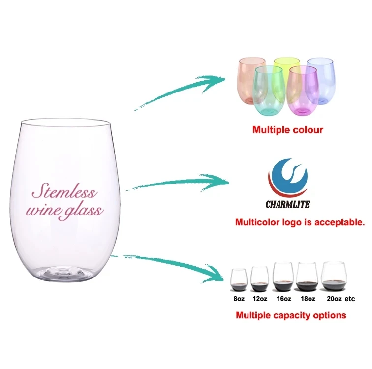 Unbreakable Reusable Tritan Stemless Plastic Wine Glass Classic Design 4-Pack for Party Occasions