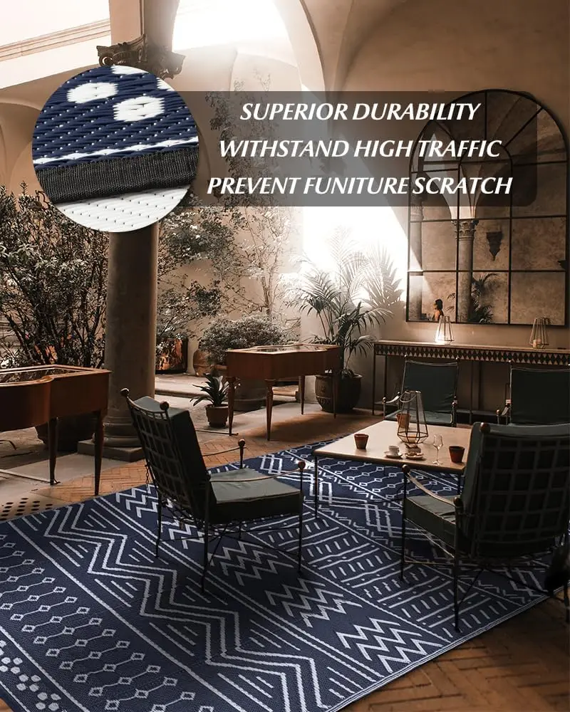 Outdoor Rug Patio Rug Reversible Portable Outdoor Plastic Straw Camping Rugs for Outside RV