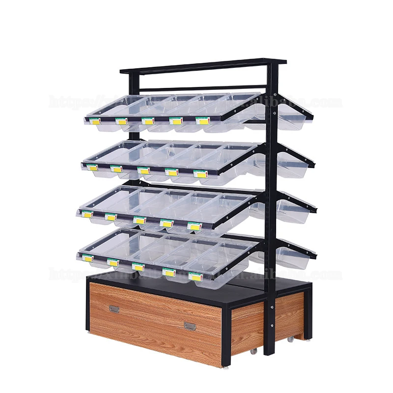 Bulk Supermarket Wooden Snack Candy Biscuit Fruit Shelf For Convenience Store