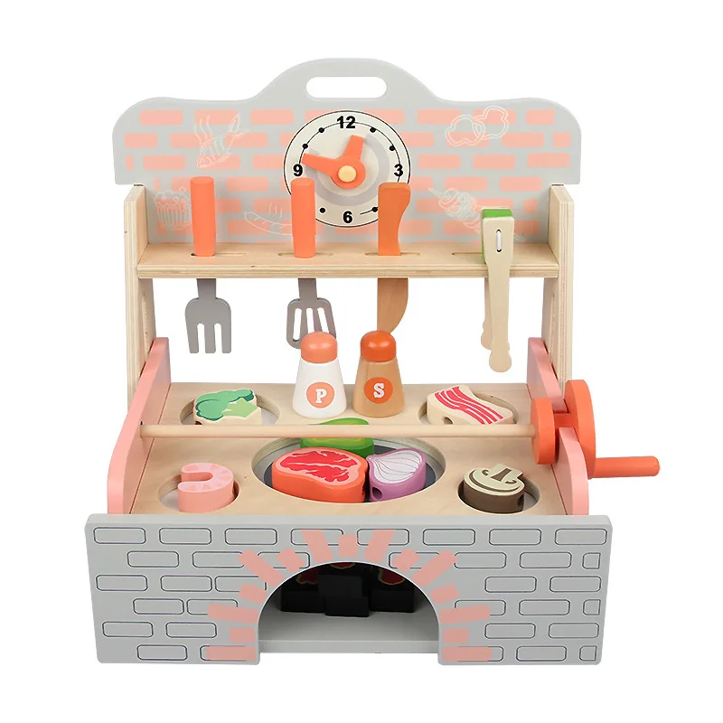 Wooden Kitchen Set Toy Baby Orange Small Stove Barbecue Shop Grill Doll House Car Grills For Toddlers Kids