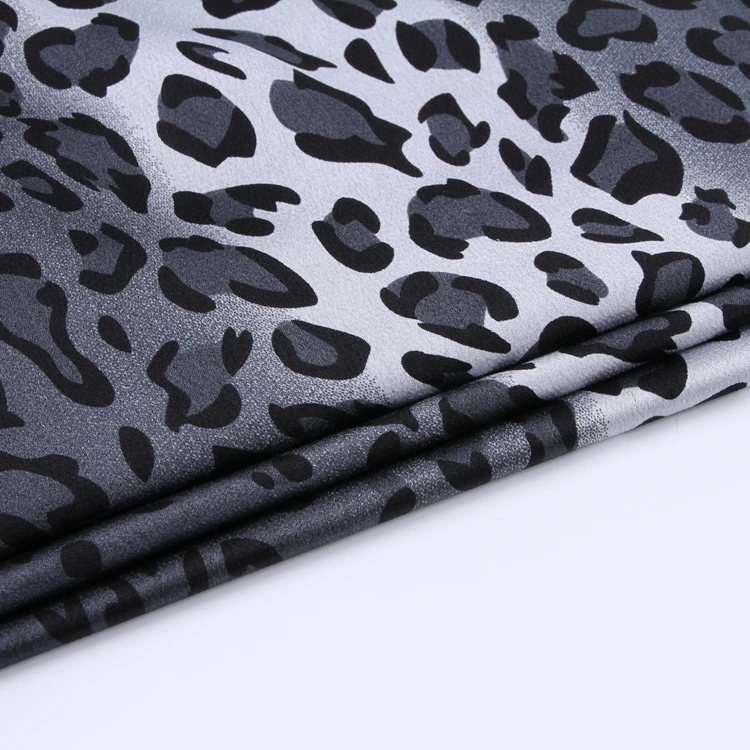 
Black animal leopard pattern printed polyester plain chiffon satin fabric in stock shaoxing fabric manufacturer 