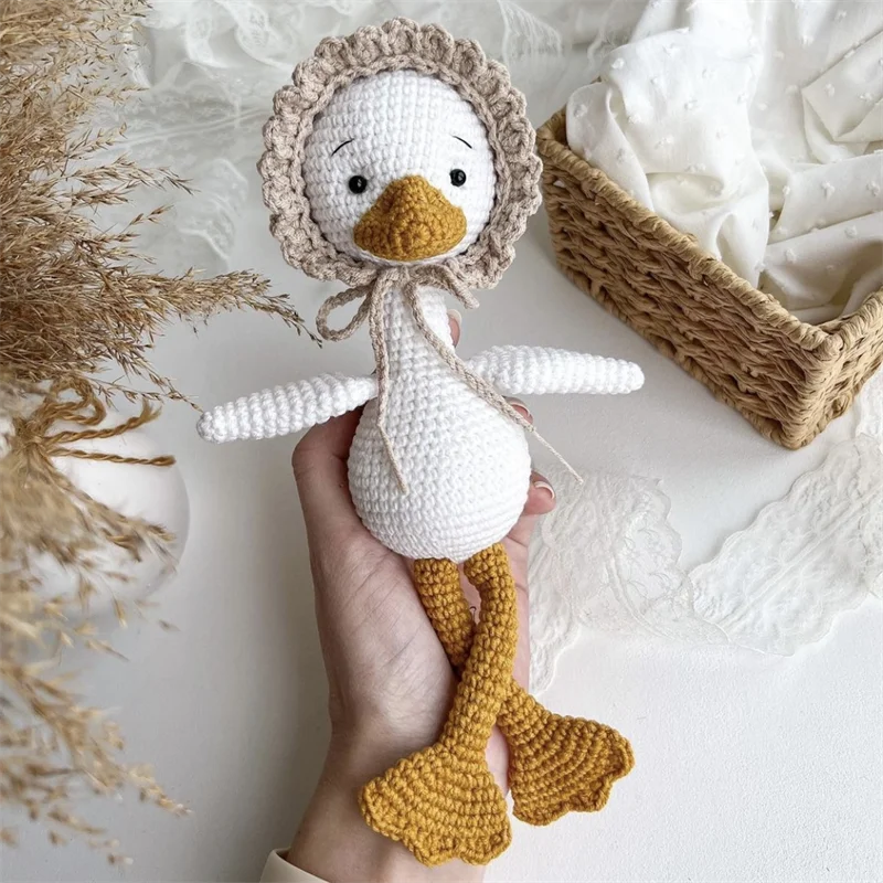 Adorable Handmade Stuffed Toy Crochet Lovey Goose Doll Amigurumi White Goose Crochet Goose Toy