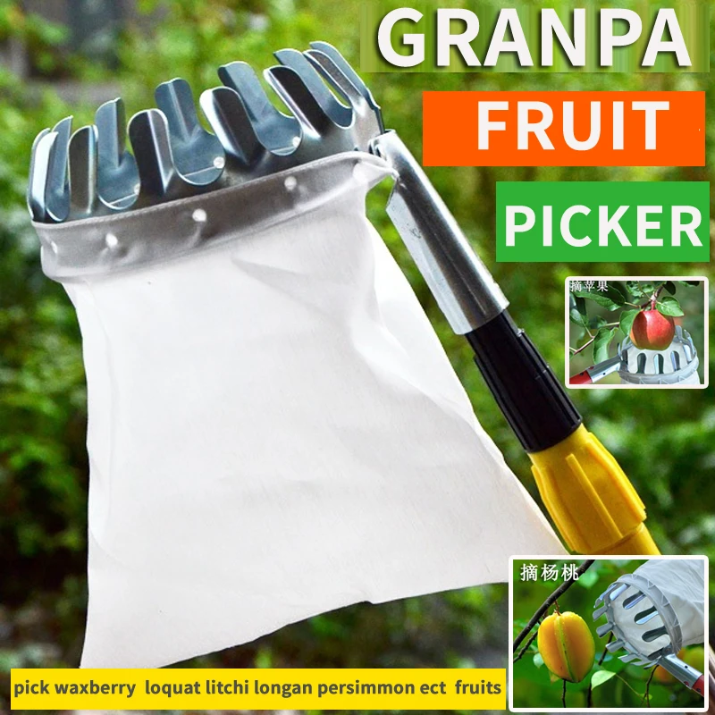 Fruit Picker With Bag Basket Garden Farm Fruit Catcher Harvest Picking Tool