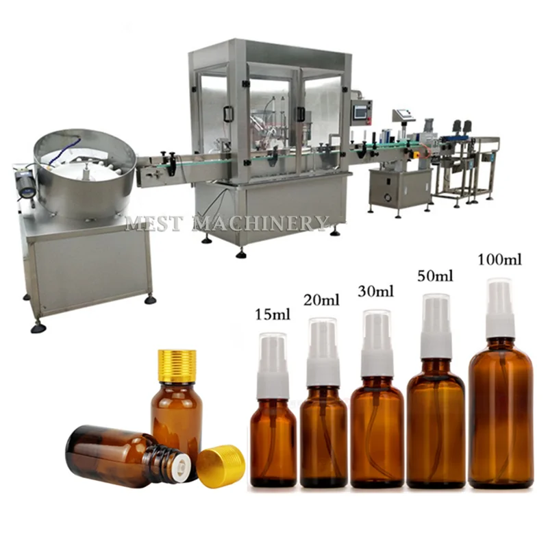 Full Auto 5ml 10ml 100ml Cosmetic Lotion Essential Oil Small Vial Plastic Glass Bottle Liquid Filling Plugging Capping Machine