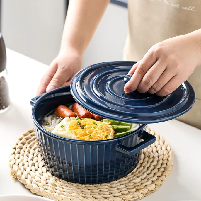 Nordic style simple ceramic instant noodles bowl with handle large household soup bowl