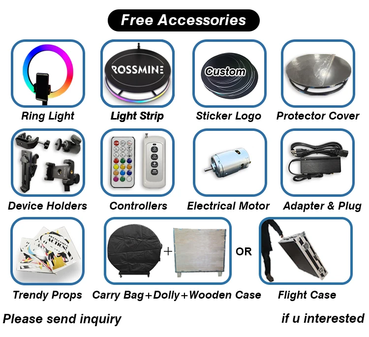 Rossmine 80cm 100cm 115cm 360 booth photobooth display portable ringlight video photobooth stanchions 360 photobooth photo booth