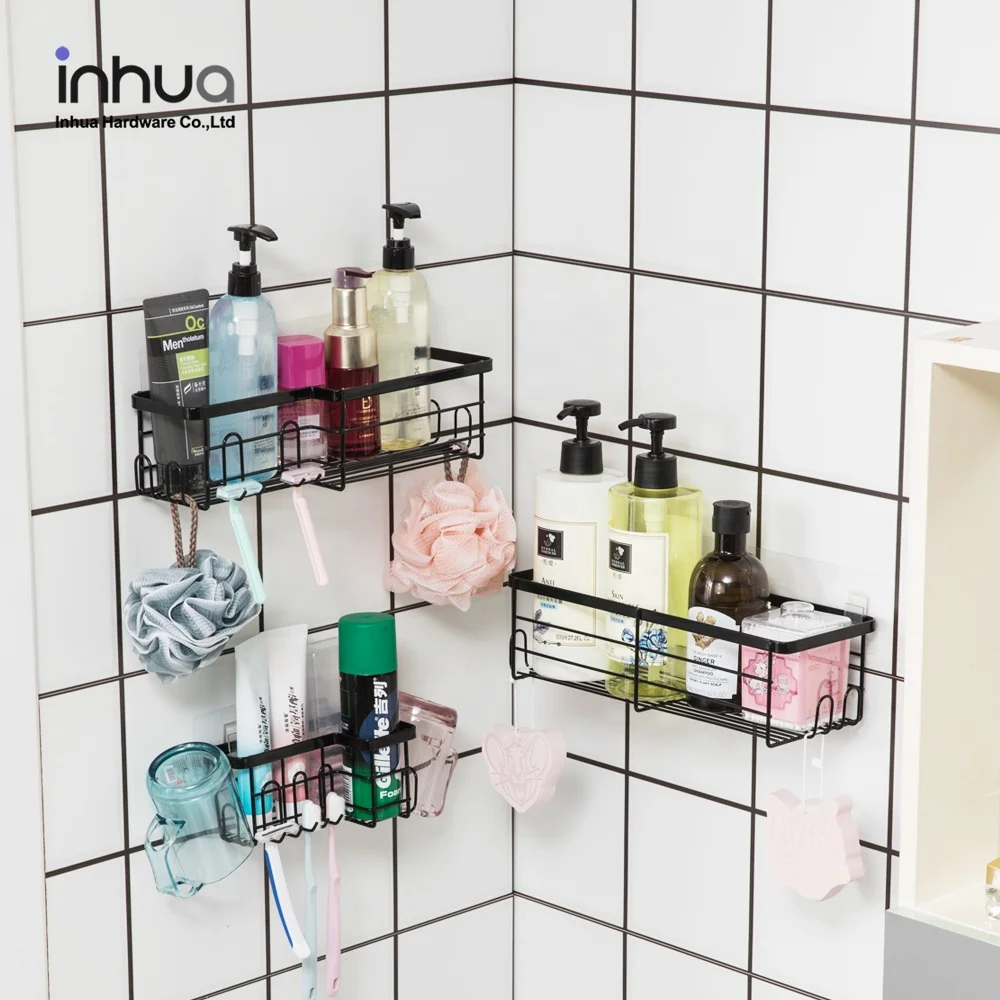 Bathroom Organizer Rack Wall Mounted Rustproof No Drilling Shower Storage Holder with 3 Sets Shower Caddy Basket