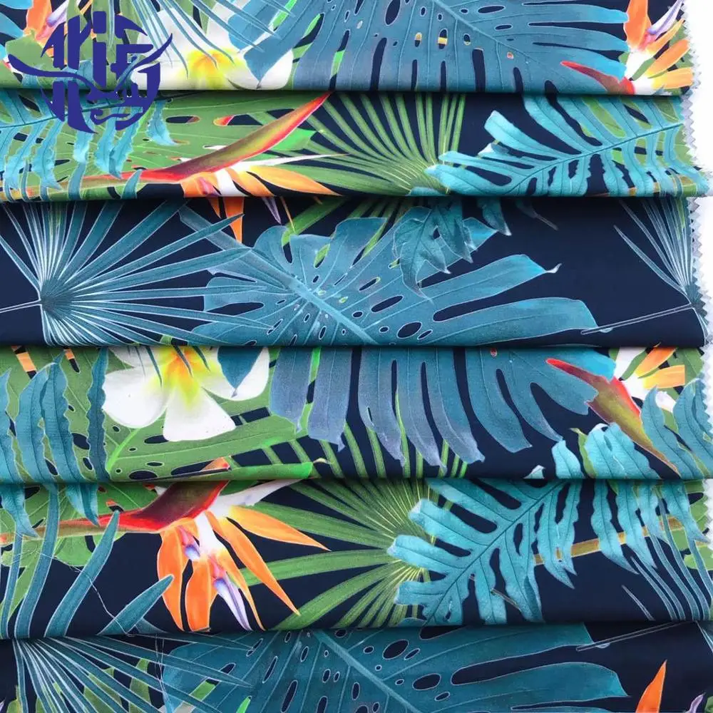 Wholesale New Design Digital Green Palm Leaf Print 100% Cotton  Poplin Fabric for Shirt and Dress