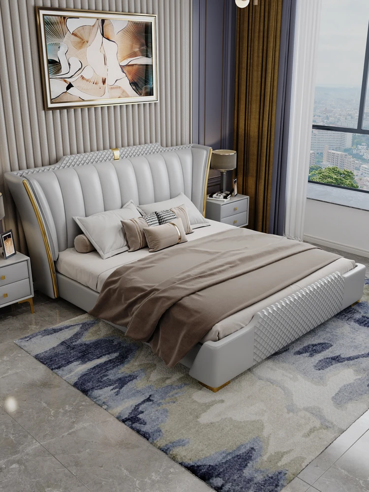 Modern minimalist light luxury leather bed