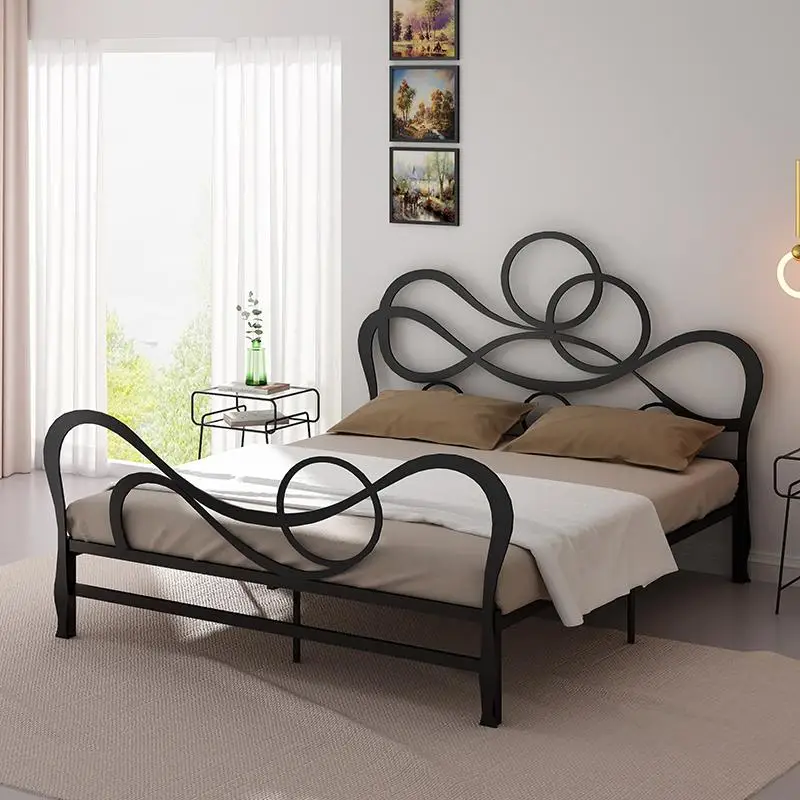 
Modern fashion leather 1.8 m double bed wrought king size bed iron frame steel frame adult child bunk bed 