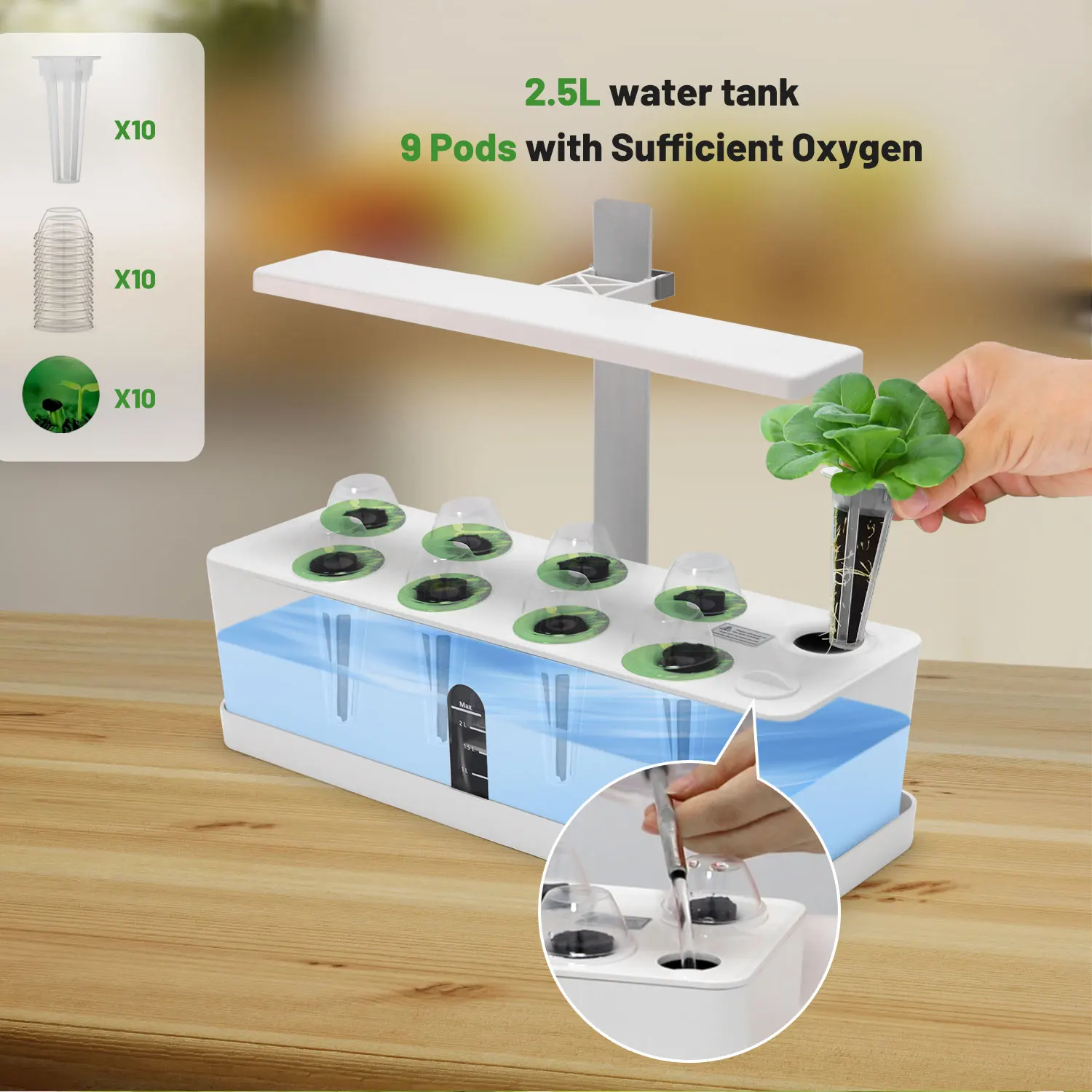 Automatic Timer Indoor Smart Led Lettuce Hydroponics Growing System 9 Pods Plant Germination Kit Kitchen Countertop Herb Garden