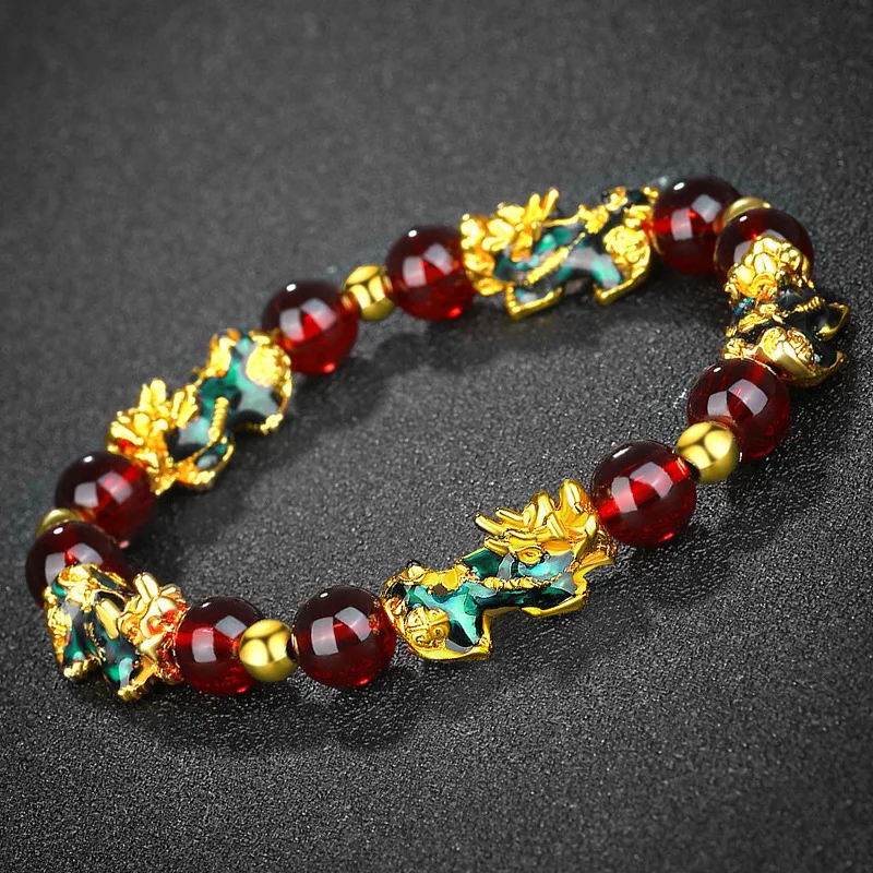 Color Changed Dragon Mantra Bead Pi Xiu Bracelets Feng Shui Black Obsidian Wealth Bangle Bracelet Attract Wealth and Good Luck