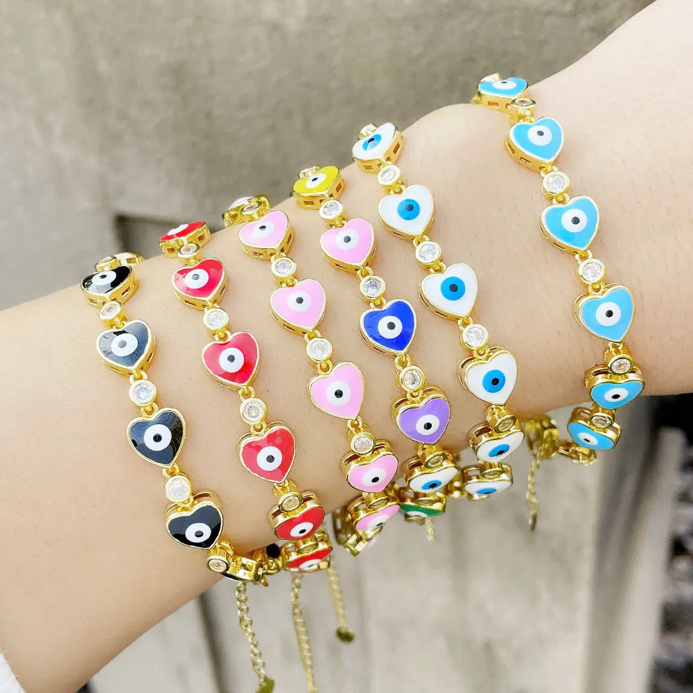 New Product Hot Selling Jewelry Trendy Turkey Evil Eyes Engraved Heart Shaped Women Bracelets