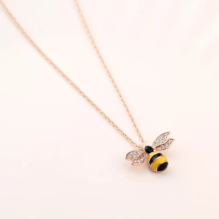 Mgirlshe Wholesale Ins Popular Women 14K Gold Plated Bee Pedant Brass Copper Zircon Enamel Plated Women Jewelry Accessories