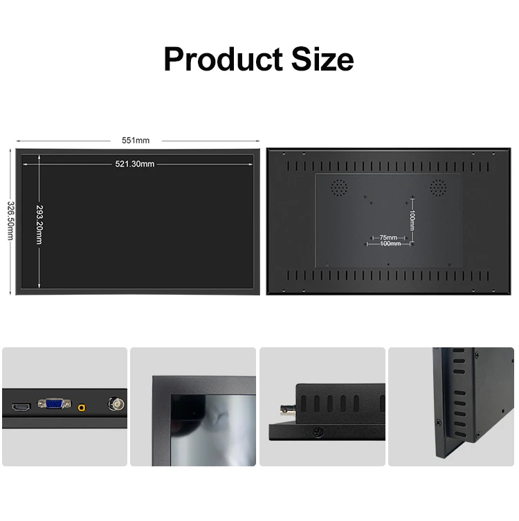 Factory 23.6 / 23 inch metal case Embedded wall mounted IPS 2K HD screen with TFT industrial panel PC computer