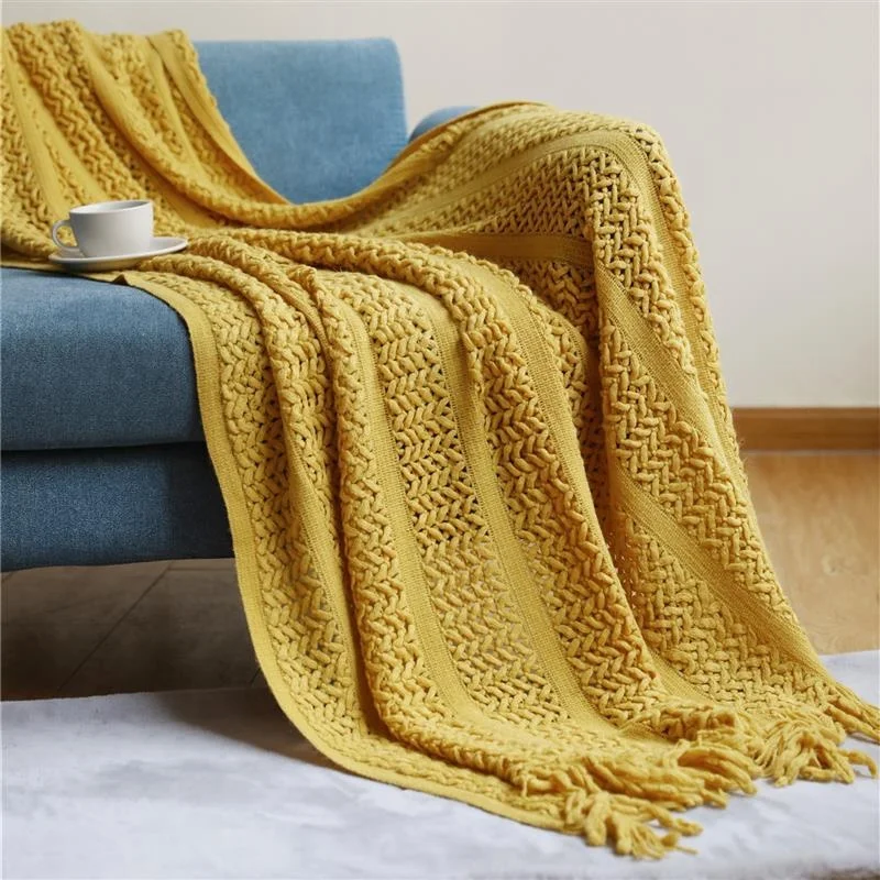 Farmhouse Knitted Throw Blankets Couch Bed Lightweight Decorative Blankets Soft Cozy Knit Blanket with Tassel