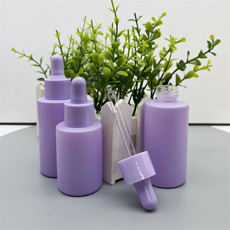 wholesale frosted clrear purple cosmetic perfume essential 1oz glass vial for  essential oil dropper bottle packaging with d