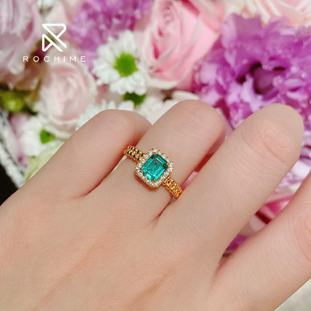 Rochime lab grown Emerald rings  s925 silver gold plated  fine jewelry 18k gold manufacturing fast drop shipping ring for women