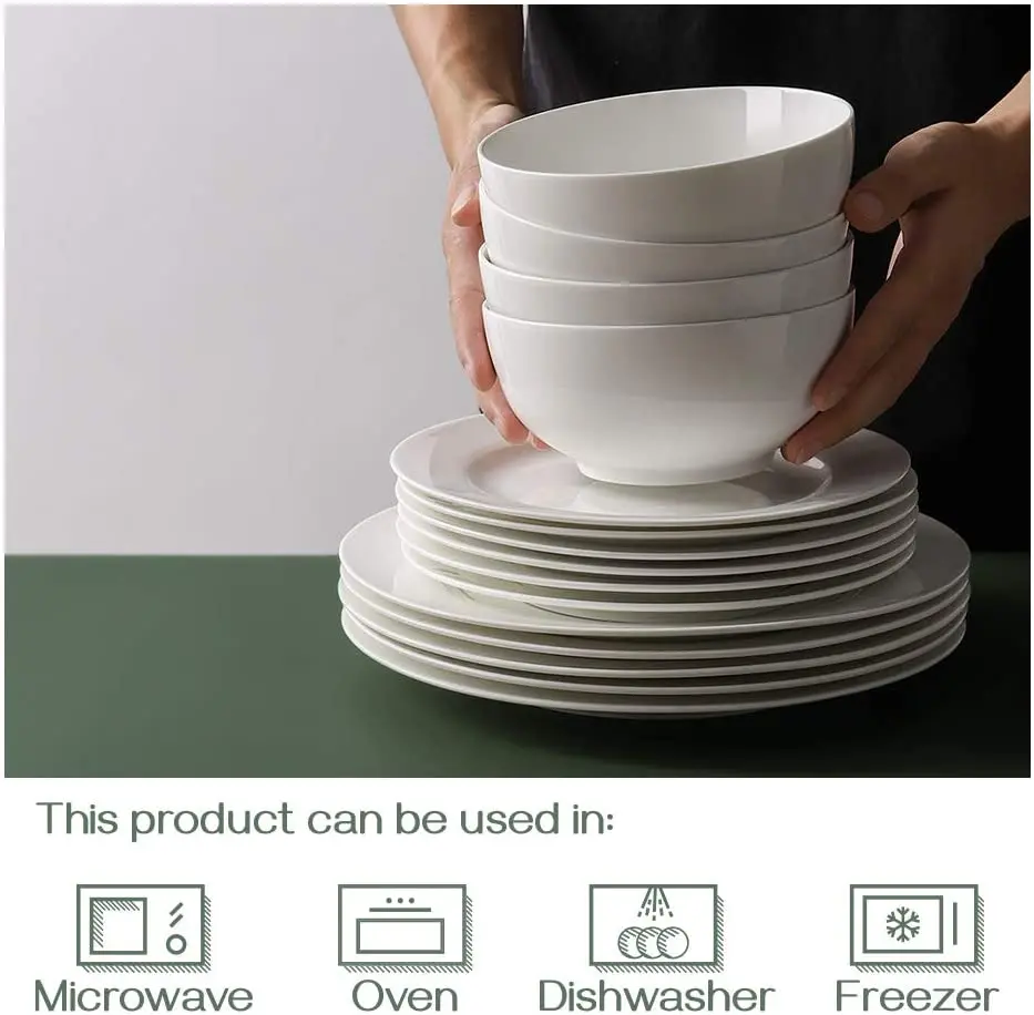 White Ceramic Soup Bowl Cereal Round Ceramic Porcelain Bowls Household Dinner Serving Salad Dough Fruit Soups Rice Bowl Sets