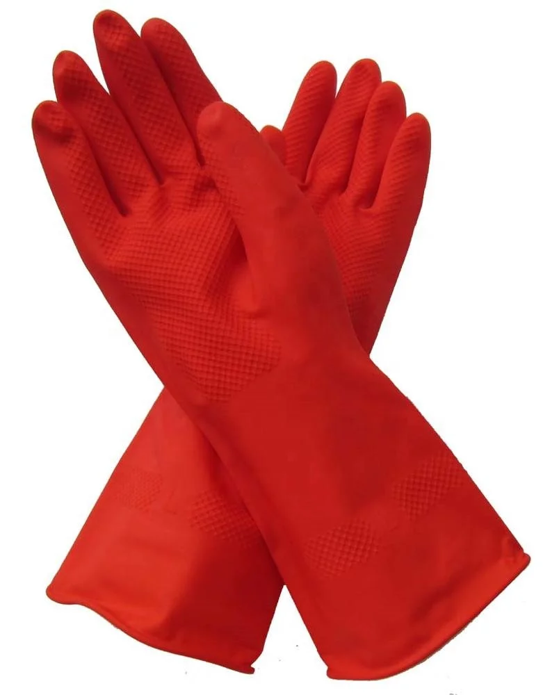 72g red flocklined  household latex gloves kitchen cleaning washing waterproof gloves latex rubber glove