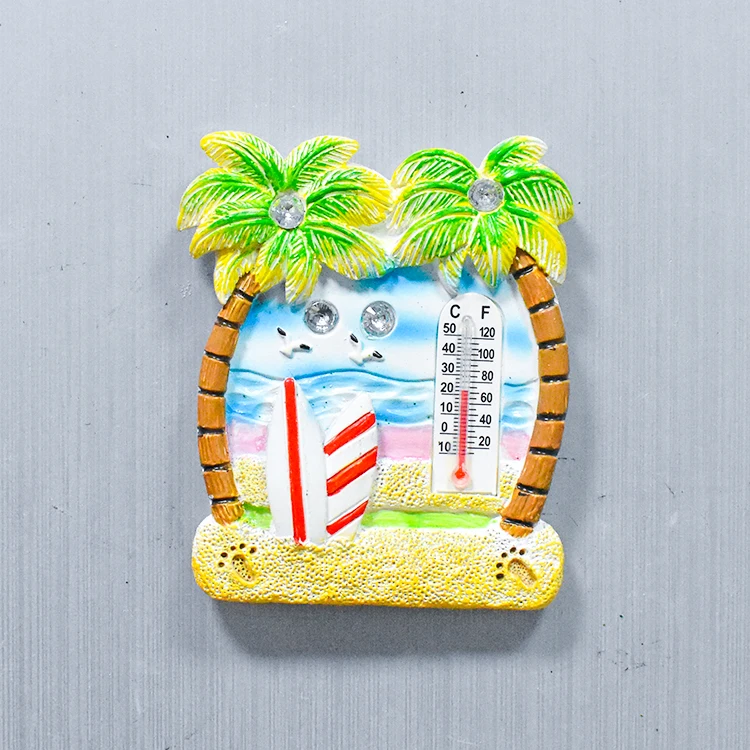 Resin Fridge Magnet Custom Creative Coconut Tree Painting Souvenir Gifts with Thermometer
