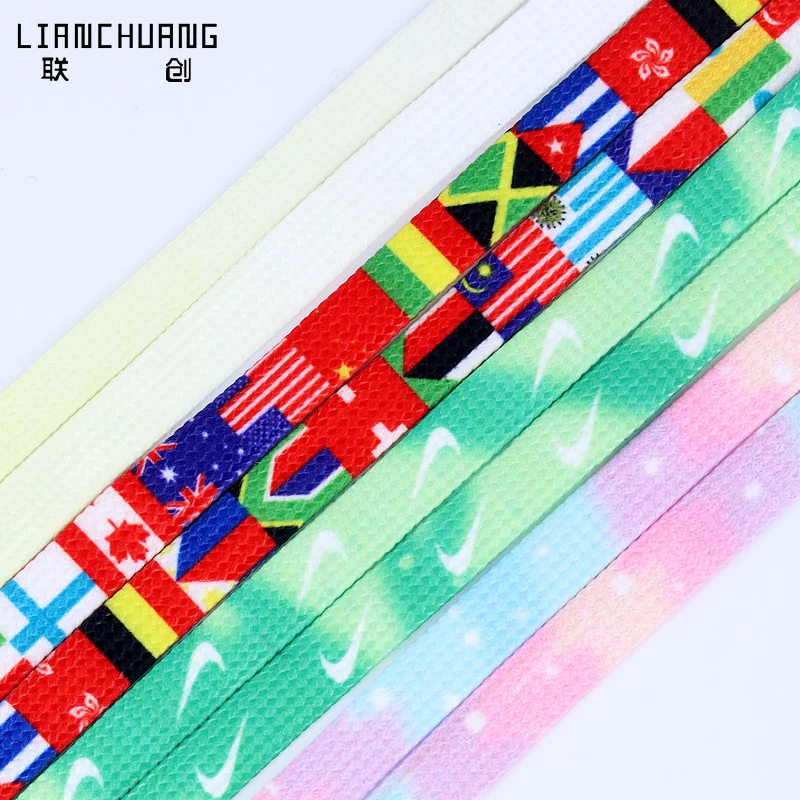 Custom Printed Logo Wide Sublimation Shoes Lace Polyester Flat Colorful Shoelace For Sneakers And Shoes