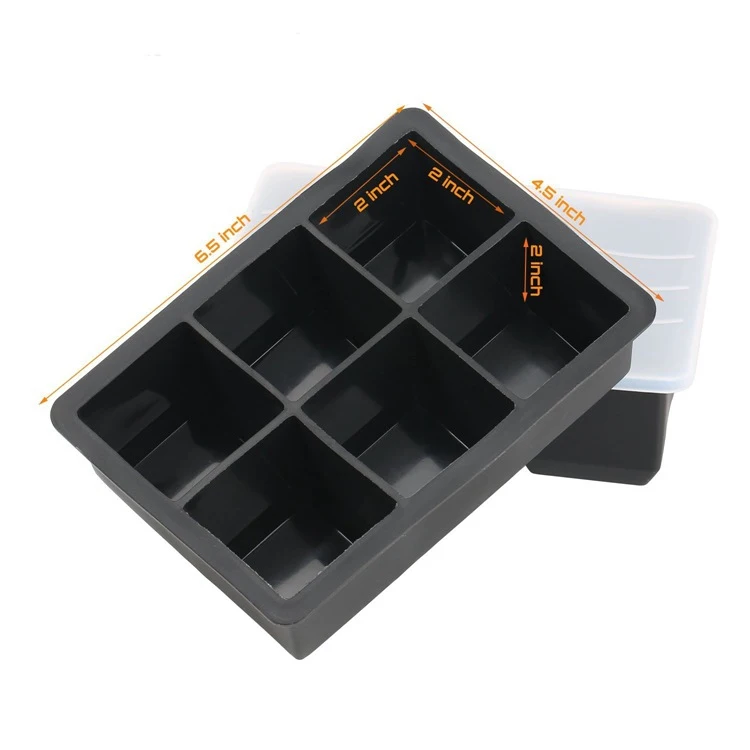 No Odors large block silicone ice cube tray mold stackable 6 cavity square silicon ice cube trays with lids