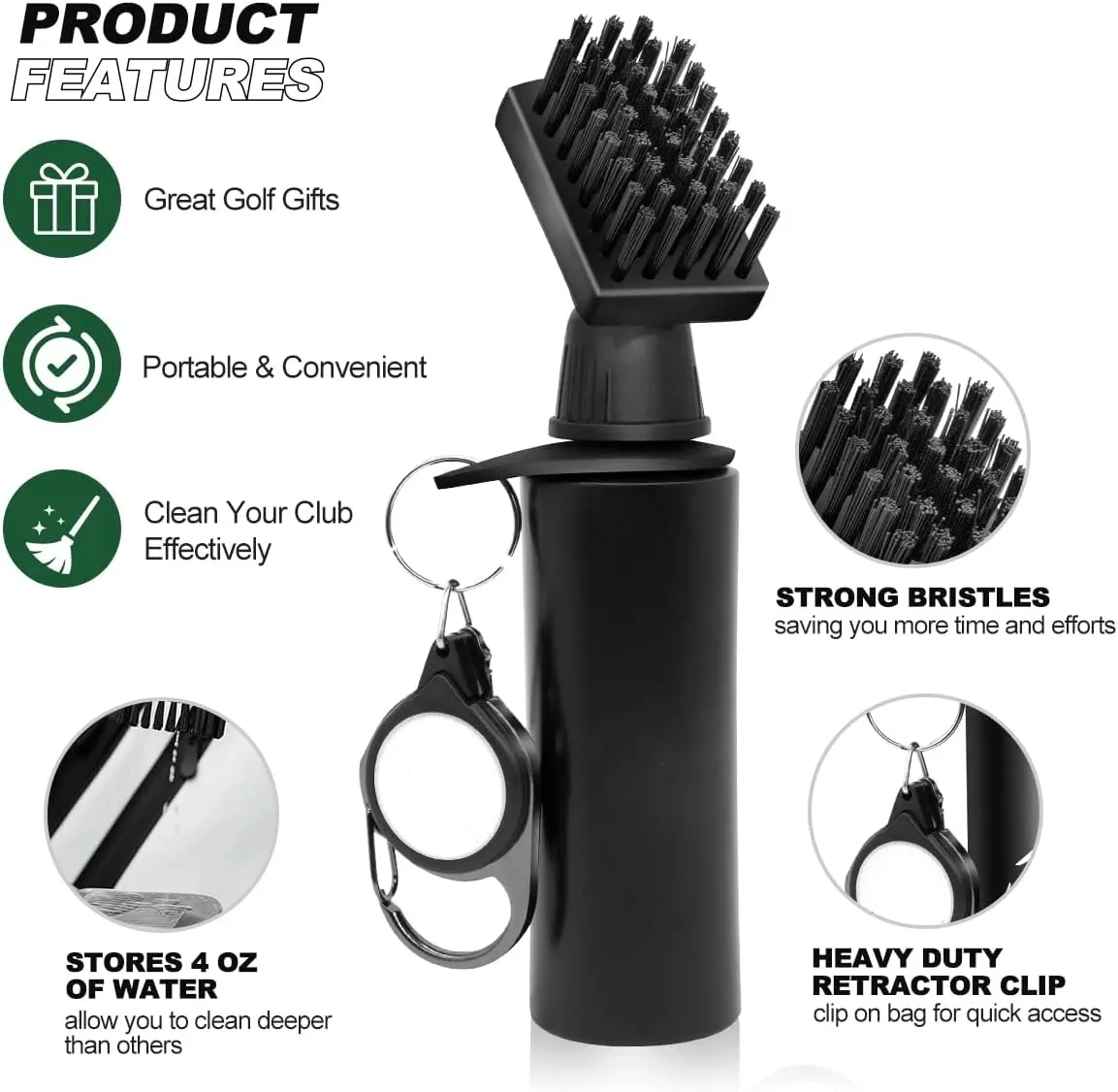 Custom Logo Portable Golf Club Spray  Brush Large Nylon-Bristles Head Cleaning Brush