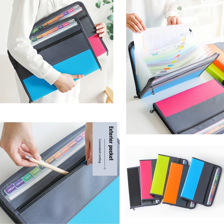 Plastic presentation portfolio padfolios 12 Pocket Accordion File Folder Document organizer expanding file with Zipper Closure
