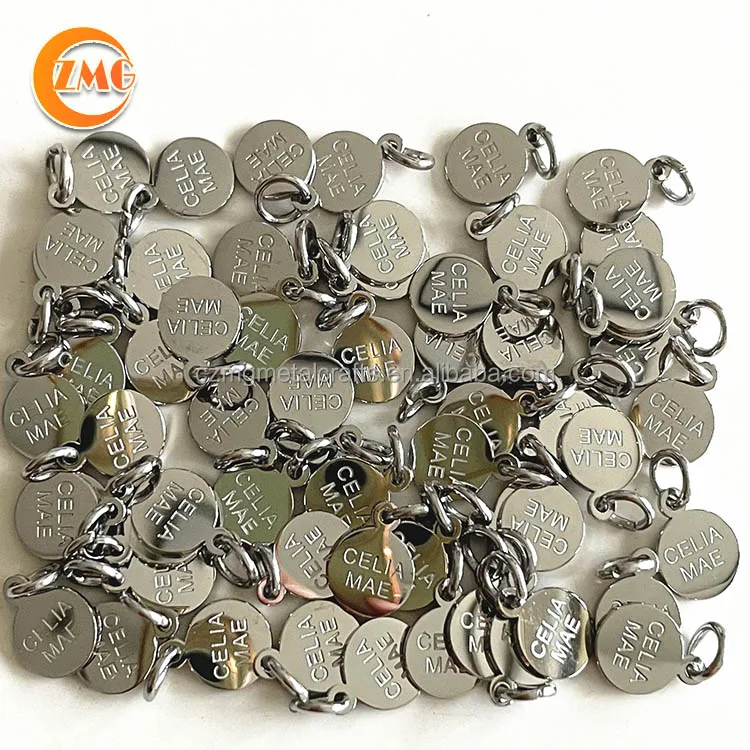 wholesale high quality polished two sides engraved small round shape stainless steel custom jewelry tags