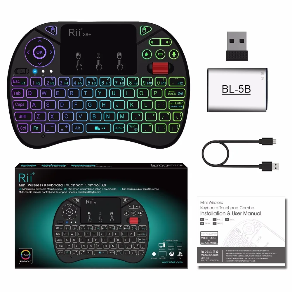 New Product Rii X8+ LED mini Keyboard wireless With Voice Search Touchpad Backlight Rechargable Li-ion Battery