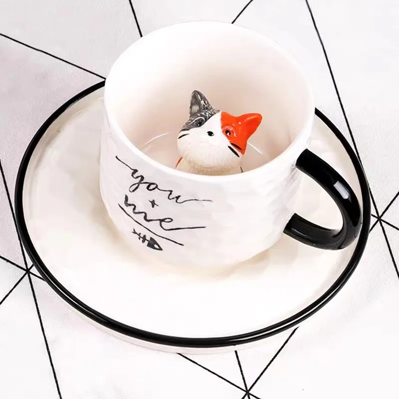 Cartoon Set Cat Coffee Saucer Cute Restaurant Milk 250 Ml Coffee Making Tea Breakfast Water Porcelain Craft Gift Ceramic Cup