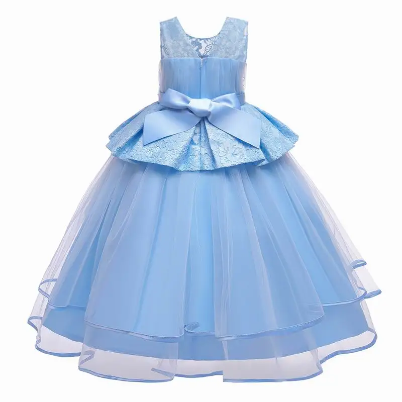Wholesale Kids Long Gowns Baby Party Satin Flower Dress Wedding Birthday Dresses