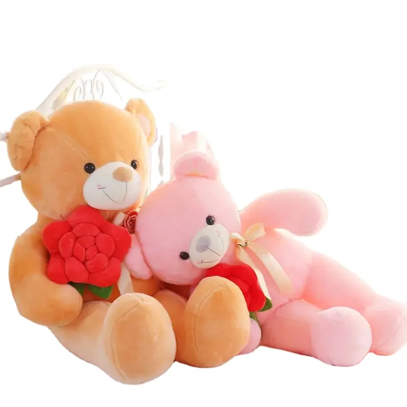 HECION Wholesale Cute Rose Teddy Bear Best Valentines Day Gift Teddy Bear Hug Rose Flower Plush Toy