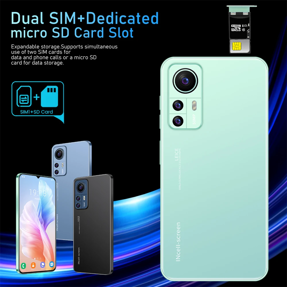 Best Selling Smart Android phone M12S Pro large screen 6.8 Inch HD 48MP+72MP 6800mAh big battery beauty smartphone