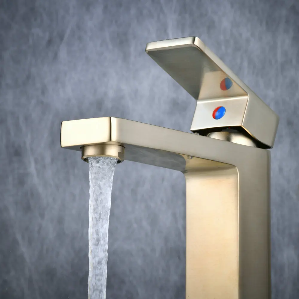 Beelee Single Handle Hole Gold Bathroom Basin Sink Tap Brushed Gold Sink Faucet Brass Waterfall Wash Mixer Faucet For Bathroom