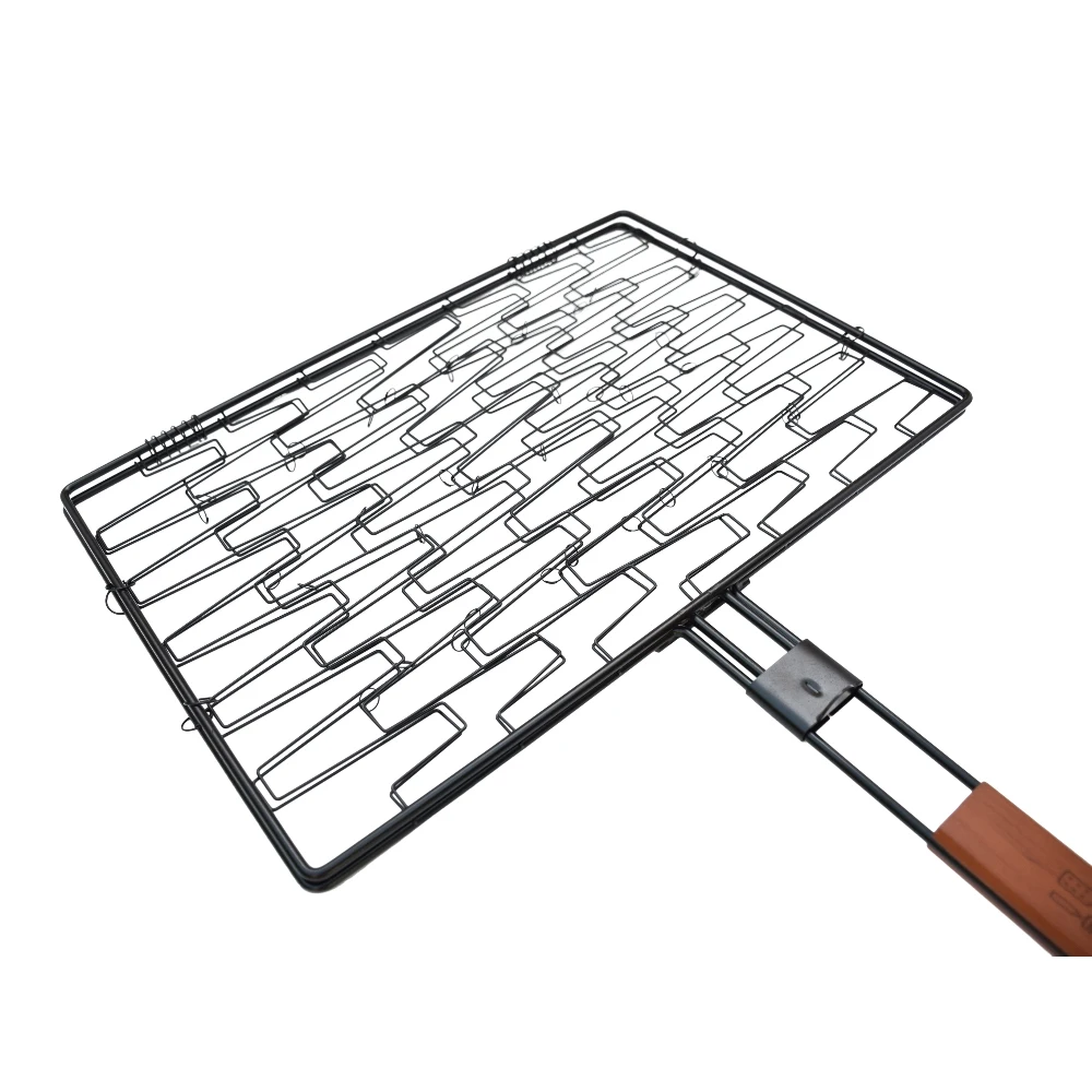 BBQ Non-Stick Flexible Mesh Grilling Basket with Rosewood Color Handle Multi-Purpose